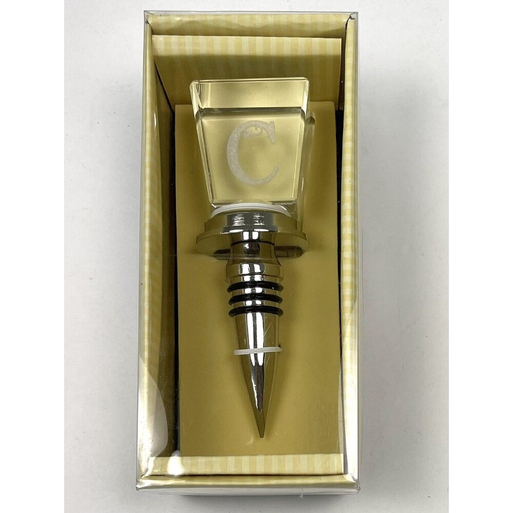 CYPRESS HOME Wine Stopper C Monogram Glass & Stainless Steel 3WS132C NIP NEW